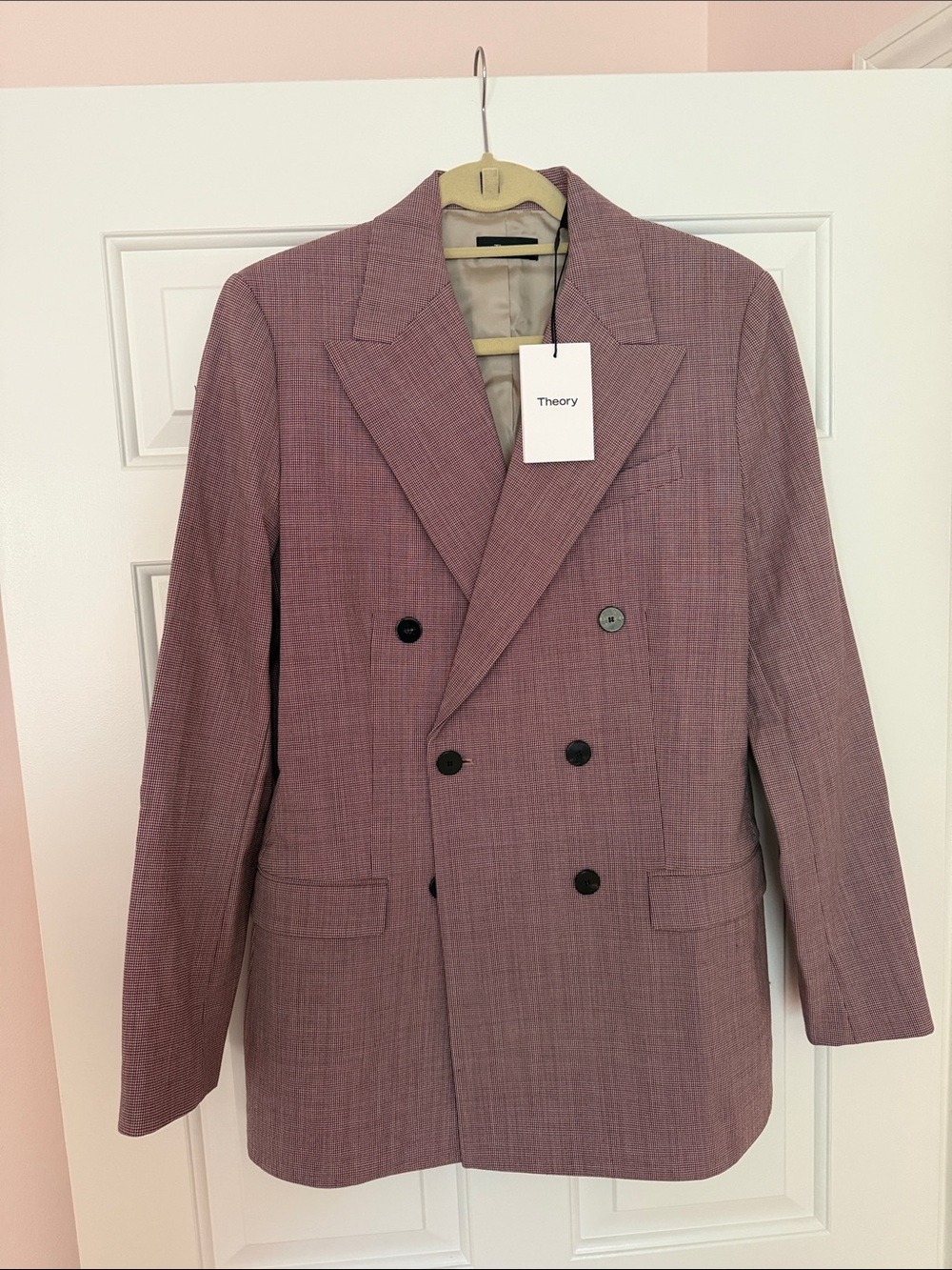 NWT Theory DB Tailor Double Breasted Red Multi Houndstooth Blazer Size 10